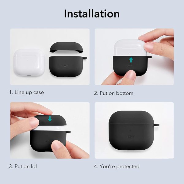 Airpods 3 Bounce Soft Case by ESR  Silicone Case, Hybrid Protective Case with Carabiner, Wireless Charging Compatible - Black - Image 7
