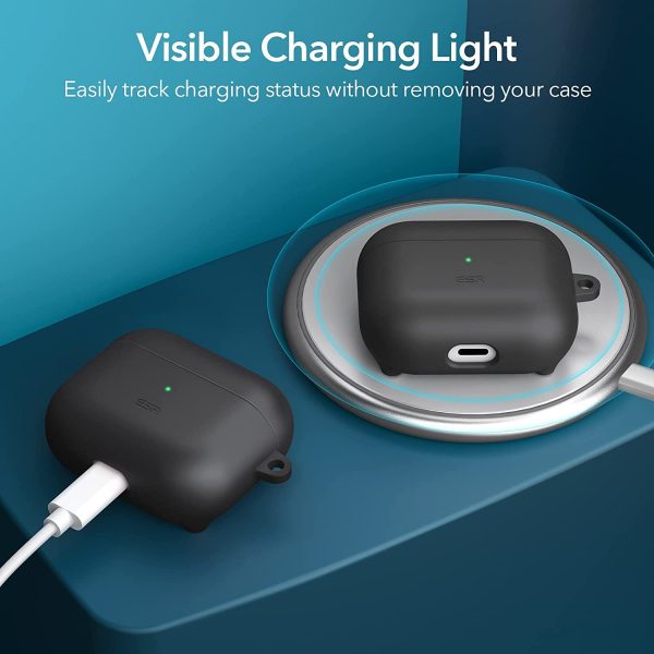 Airpods 3 MagSafe Halolock Soft Case by ESR  Silicone Case, Hybrid Protective Case with Carabiner, Wireless Charging MagSafe Compatible - Black - Image 7