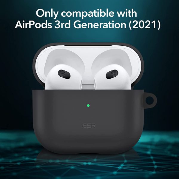 Airpods 3 MagSafe Halolock Soft Case by ESR  Silicone Case, Hybrid Protective Case with Carabiner, Wireless Charging MagSafe Compatible - Black - Image 6