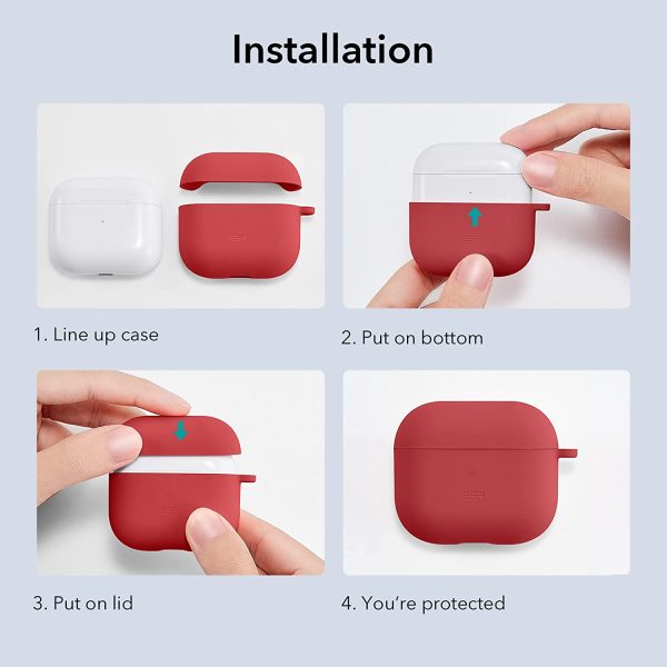 Airpods 3 Bounce Soft Case by ESR  Silicone Case, Hybrid Protective Case with Carabiner, Wireless Charging Compatible - Red - Image 6