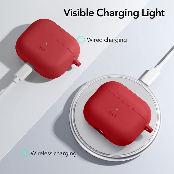 Airpods 3 Bounce Soft Case by ESR  Silicone Case, Hybrid Protective Case with Carabiner, Wireless Charging Compatible - Red - Image 5