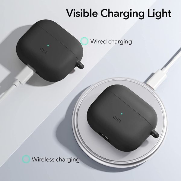 Airpods 3 Bounce Soft Case by ESR  Silicone Case, Hybrid Protective Case with Carabiner, Wireless Charging Compatible - Black - Image 5