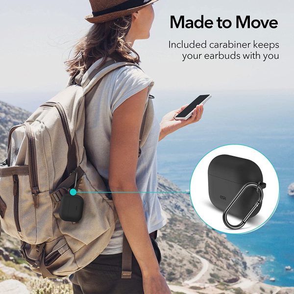Airpods 3 Bounce Soft Case by ESR  Silicone Case, Hybrid Protective Case with Carabiner, Wireless Charging Compatible - Black - Image 2