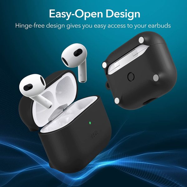 Airpods 3 MagSafe Halolock Soft Case by ESR  Silicone Case, Hybrid Protective Case with Carabiner, Wireless Charging MagSafe Compatible - Black - Image 2