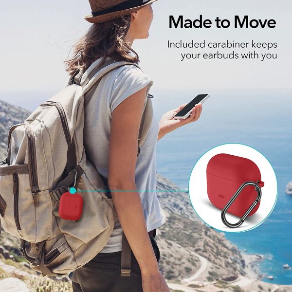 Airpods 3 Bounce Soft Case by ESR  Silicone Case, Hybrid Protective Case with Carabiner, Wireless Charging Compatible - Red - Image 4