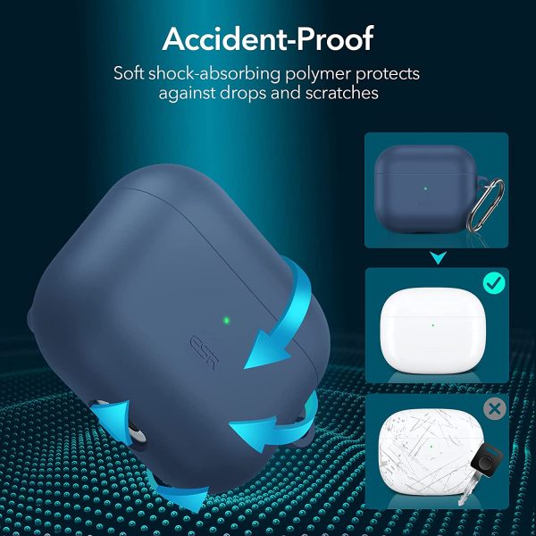 Airpods 3 MagSafe Halolock Soft Case by ESR  Silicone Case, Hybrid Protective Case with Carabiner, Wireless Charging MagSafe Compatible - Blue - Image 3