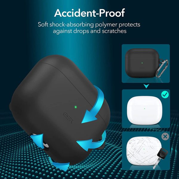 Airpods 3 MagSafe Halolock Soft Case by ESR  Silicone Case, Hybrid Protective Case with Carabiner, Wireless Charging MagSafe Compatible - Black - Image 4