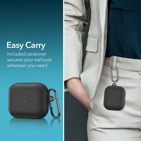 Airpods 3 MagSafe Halolock Soft Case by ESR  Silicone Case, Hybrid Protective Case with Carabiner, Wireless Charging MagSafe Compatible - Black - Image 3