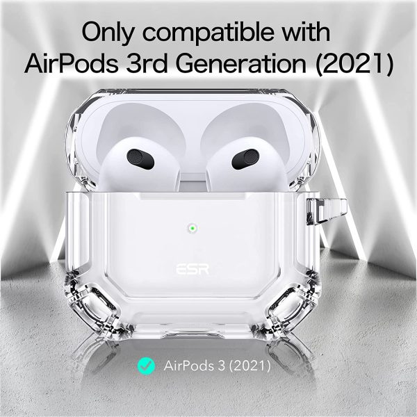 Airpods 3 Shockproof Case by ESR  with Carabiner, Rugged Protective Cover, Scratch Resistant, Drop Protection, Shock Armor Series - Clear - Image 2