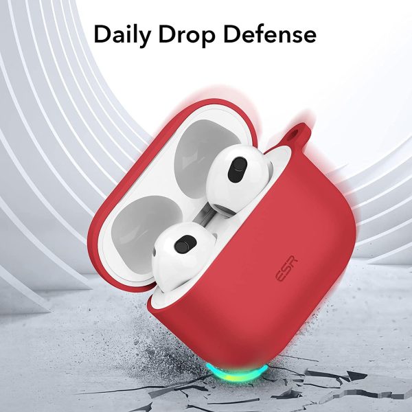 Airpods 3 Bounce Soft Case by ESR  Silicone Case, Hybrid Protective Case with Carabiner, Wireless Charging Compatible - Red - Image 3