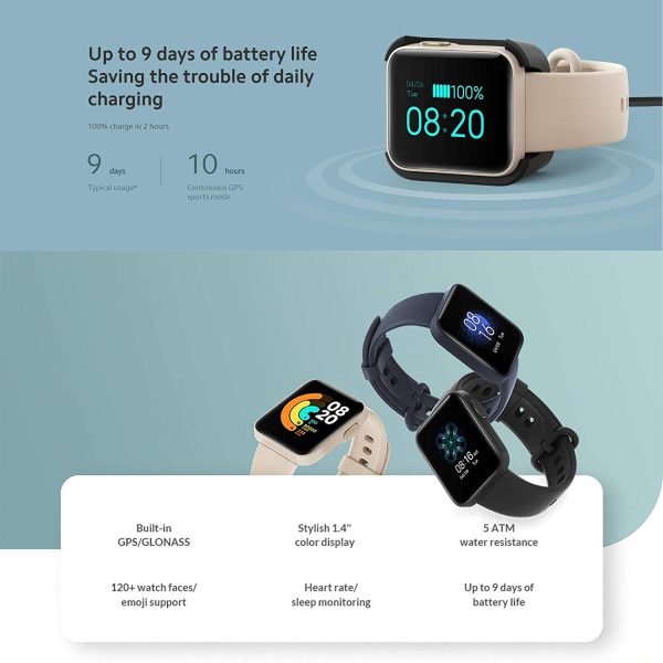 Xiaomi Mi Watch Lite Global Version GPS Fitness Tracker 24H Heart Rate Monitor Sport Bracelet 1.4 Inch Bluetooth 5.0 Smartwatch - Black - Image 7