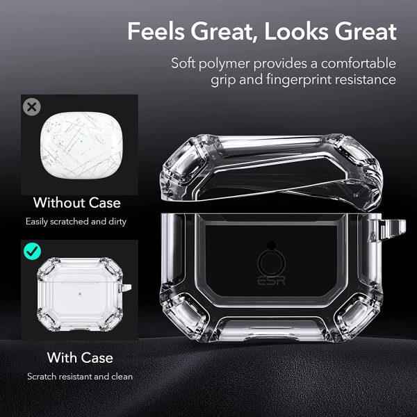 Airpods 3 Shockproof Case by ESR  with Carabiner, Rugged Protective Cover, Scratch Resistant, Drop Protection, Shock Armor Series - Clear - Image 8
