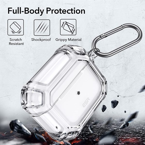Airpods 3 Shockproof Case by ESR  with Carabiner, Rugged Protective Cover, Scratch Resistant, Drop Protection, Shock Armor Series - Clear - Image 4