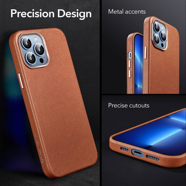Apple iPhone 13 Pro Metro Leather Case with HaloLock for MagSafe enabled Wireless Charging - Brown - Image 4