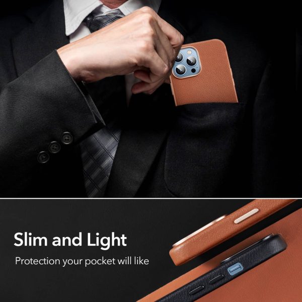 Apple iPhone 13 Pro Metro Leather Case with HaloLock for MagSafe enabled Wireless Charging - Brown - Image 3