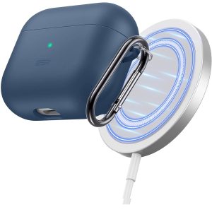 Airpods 3 MagSafe Halolock Soft Case by ESR  Silicone Case, Hybrid Protective Case with Carabiner, Wireless Charging MagSafe Compatible - Blue