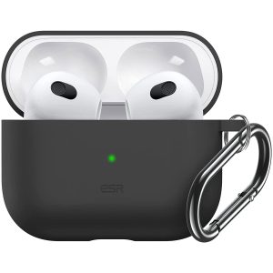 Airpods 3 Bounce Soft Case by ESR  Silicone Case, Hybrid Protective Case with Carabiner, Wireless Charging Compatible - Black