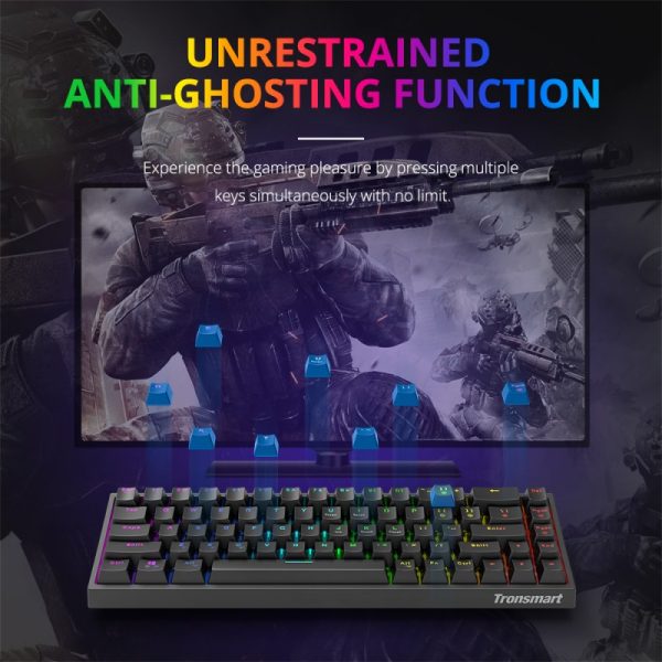 tronsmart-elite-gaming-keyboard6 Tronsmart Elite Gaming Keyboard Mechanical Type Wireless 2.4 Ghz, Customized Blue Switches Designed for Smooth & Stable Use - Black - Image 10
