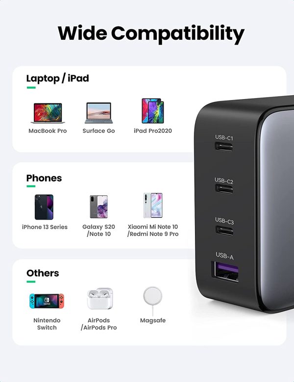 UGREEN USB C Charger 100W 4-Port PD Charger GaN Tech Fast Charging with PPS, PD 3.0, QC 4.0  - 40737 - Black - Image 3