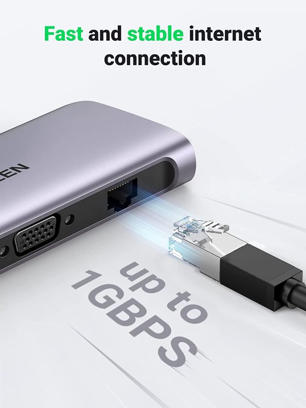 UGREEN USB C Hub 10 in 1 with 4K HDMI, VGA Output, 3.5mm Audio Port, 1000 Mbps Ethernet, 3 x USB 3.0 Ports, 100W PD Port Charging & SD Card TF Card Reader - Silver - 80133 - Image 4