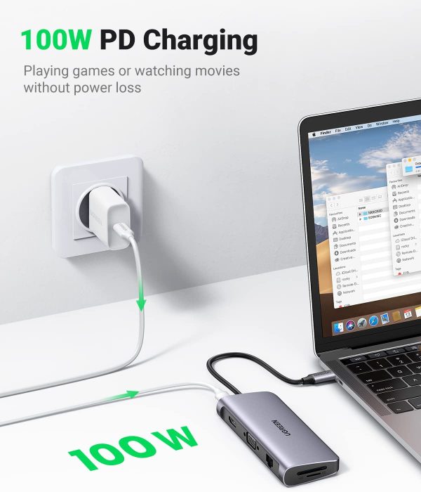 UGREEN USB C Hub 10 in 1 with 4K HDMI, VGA Output, 3.5mm Audio Port, 1000 Mbps Ethernet, 3 x USB 3.0 Ports, 100W PD Port Charging & SD Card TF Card Reader - Silver - 80133 - Image 5