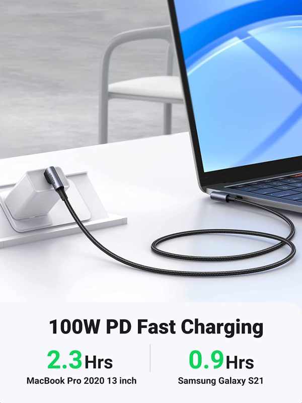UGREEN USB-C to USB-C Cable USB Type C 100W Power Delivery 90 Degree PD Charging Cord - 9 Feet - Black - 10357 - Image 5