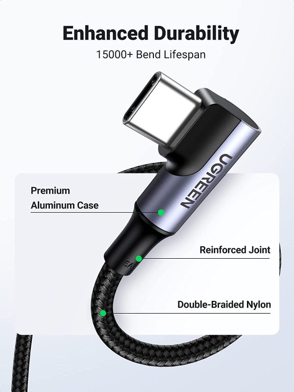 UGREEN USB-C to USB-C Cable USB Type C 100W Power Delivery 90 Degree PD Charging Cord - 9 Feet - Black - 10357 - Image 6