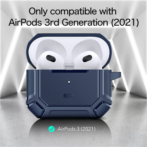 Airpods 3 Shockproof Case by ESR  with Carabiner, Rugged Protective Cover, Scratch Resistant, Drop Protection, Shock Armor Series - Navy Blue - Image 2