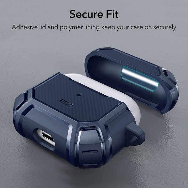 Airpods 3 Shockproof Case by ESR  with Carabiner, Rugged Protective Cover, Scratch Resistant, Drop Protection, Shock Armor Series - Navy Blue - Image 3