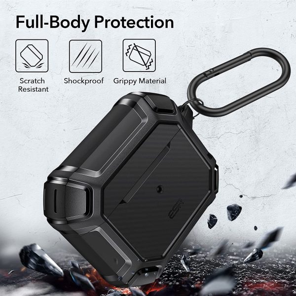 Airpods 3 Shockproof Case by ESR  with Carabiner, Rugged Protective Cover, Scratch Resistant, Drop Protection, Shock Armor Series - Black - Image 4