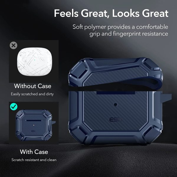 Airpods 3 Shockproof Case by ESR  with Carabiner, Rugged Protective Cover, Scratch Resistant, Drop Protection, Shock Armor Series - Navy Blue - Image 4