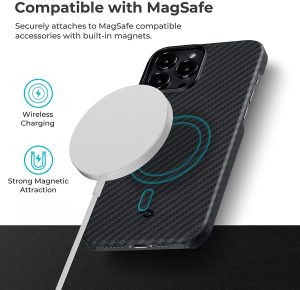 iPhone 13 Pro Max MagEZ Case 2 MagSafe Compatible Carbon Fiber Magnetic Case by PITAKA - Black / Grey Twill - Image 3