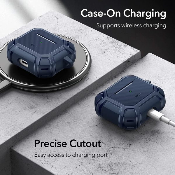Airpods 3 Shockproof Case by ESR  with Carabiner, Rugged Protective Cover, Scratch Resistant, Drop Protection, Shock Armor Series - Navy Blue - Image 5