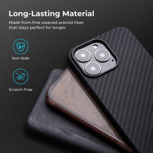 iPhone 13 Pro Max MagEZ Case 2 MagSafe Compatible Carbon Fiber Magnetic Case by PITAKA - Black / Grey Twill - Image 4