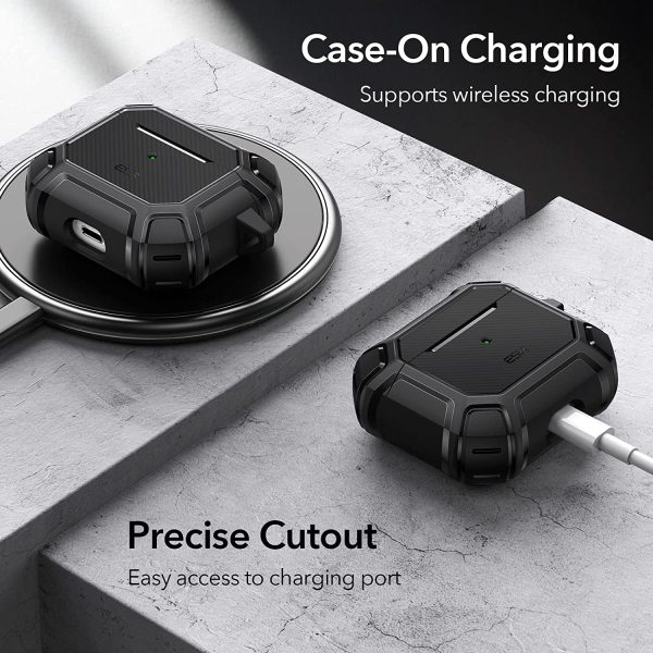 Airpods 3 Shockproof Case by ESR  with Carabiner, Rugged Protective Cover, Scratch Resistant, Drop Protection, Shock Armor Series - Black - Image 6