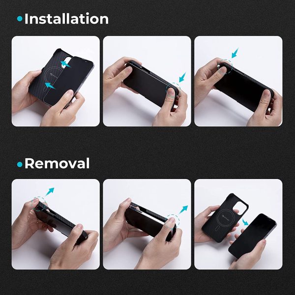 iPhone 13 Pro MagEZ Case 2 MagSafe Compatible Carbon Fiber Magnetic Case by PITAKA - Black / Grey Twill - Image 4