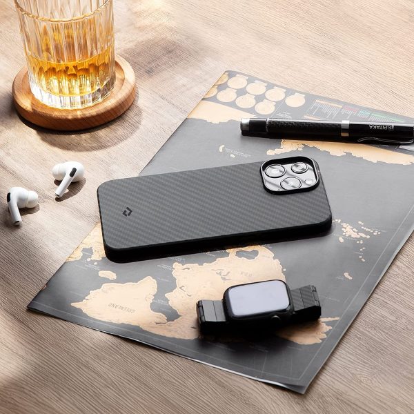 iPhone 13 Pro MagEZ Case 2 MagSafe Compatible Carbon Fiber Magnetic Case by PITAKA - Black / Grey Twill - Image 7