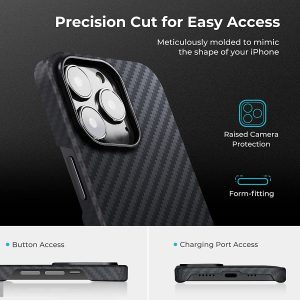iPhone 13 Pro Max MagEZ Case 2 MagSafe Compatible Carbon Fiber Magnetic Case by PITAKA - Black / Grey Twill - Image 7
