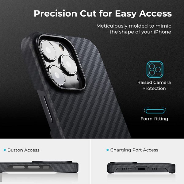 iPhone 13 Pro MagEZ Case 2 MagSafe Compatible Carbon Fiber Magnetic Case by PITAKA - Black / Grey Twill - Image 6
