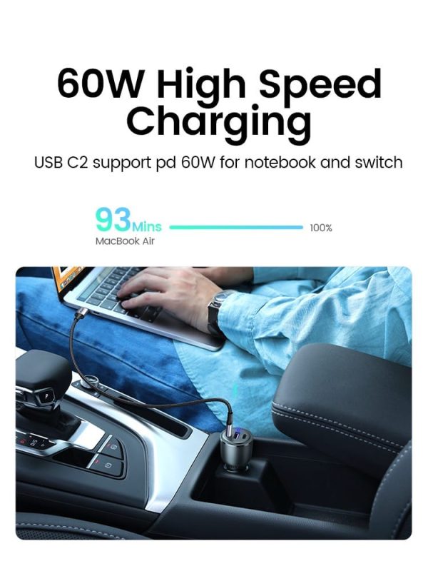 UGREEN Car Charger 69W 3 Ports Super Fast Car charger with PD & QC3.0 , PPS , FCP , AFC  - 20467 - Black - Image 4