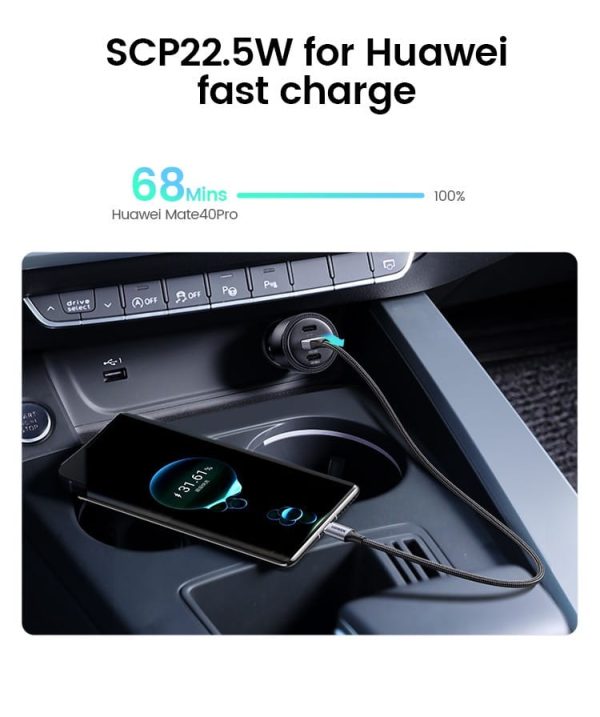 UGREEN Car Charger 69W 3 Ports Super Fast Car charger with PD & QC3.0 , PPS , FCP , AFC  - 20467 - Black - Image 6