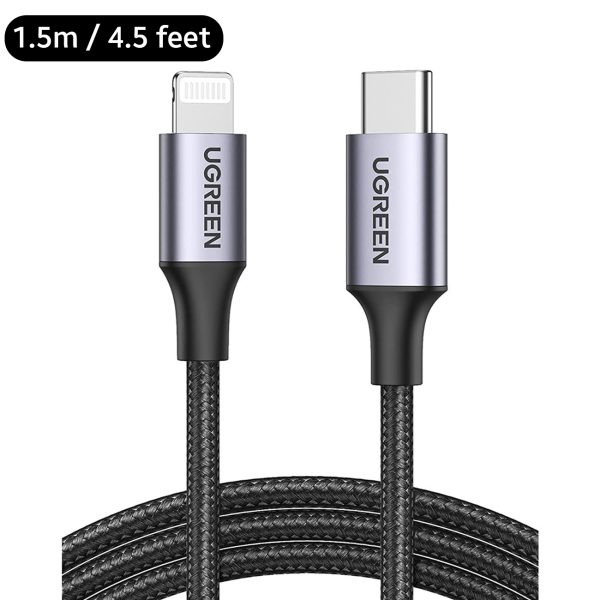 UGREEN USB C to Lightning Braided Cable MFi Certified iPhone Charging Cable Type C to Lightning Cable - 4.5 Feet - Black -  60760 - Image 1