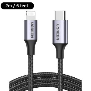 UGREEN USB C to Lightning Braided Cable MFi Certified iPhone Charging Cable Type C to Lightning Cable - 6 Feet - Black - 60761