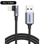 UGREEN USB A to Lightning Braided Cable Right Angle MFi Certified iPhone Charging Cable Type A to Lightning Cable Aluminium Case - 3 Feet - 1M - Black - 60521
