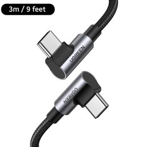 UGREEN USB-C to USB-C Cable USB Type C 100W Power Delivery 90 Degree PD Charging Cord - 9 Feet - Black - 10357