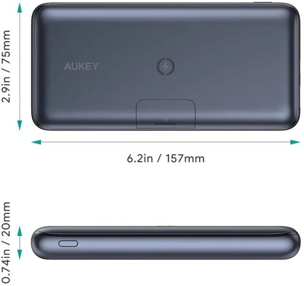 Aukey 20000mAh Basic Pro Wireless Power Bank - Black - PB-WL03 - Image 2
