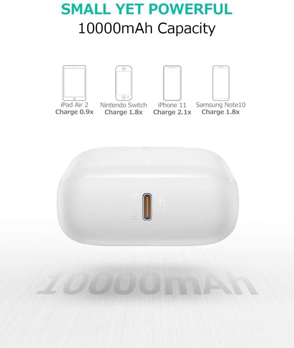 Aukey Power Bank 10000mAh Mini Portable Charger USB C White - PB-N83 - Image 2