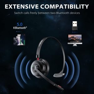 Tribit CallElite 81 Wireless Headset with Microphone, Tribit Bluetooth 5.0 Cell Phone Headphone Qualcomm QCC3020, AI Noise Canceling & CVC 8.0 for Home Office, Mute Button 50H Talk time, USB-A Dongle for PC - Image 5