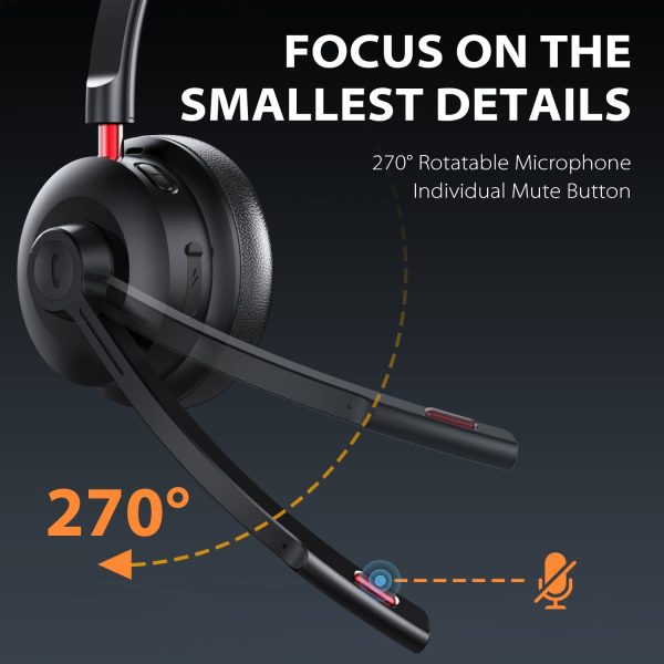 Tribit CallElite 81 Wireless Headset with Microphone, Tribit Bluetooth 5.0 Cell Phone Headphone Qualcomm QCC3020, AI Noise Canceling & CVC 8.0 for Home Office, Mute Button 50H Talk time, USB-A Dongle for PC - Image 2