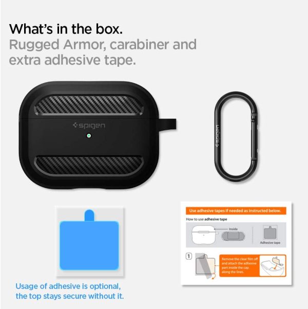 Apple AirPods Pro (2019) Case Spigen Rugged Armor - Matte Black - ASD00540 - Image 6